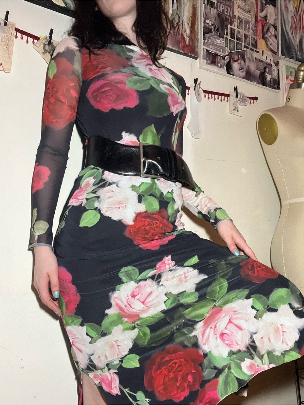 Goth mesh rose dress